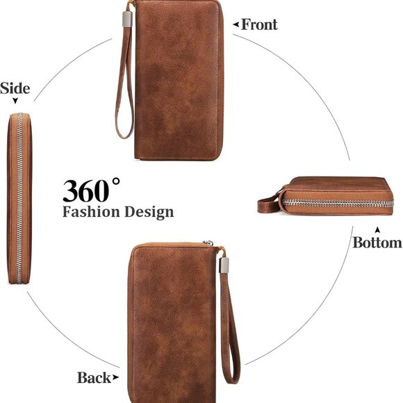 New Womens Wallet RFID Blocking Leather Zip Around Wallet Large Capacity Long - Picture 4 of 6